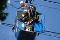 Koelner Seilbahn Gondel blieb haengen Koeln Linksrheinisch P564